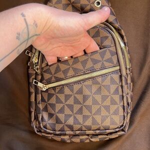 Vegan Leather Boutique Brown Checkered Sling Bag